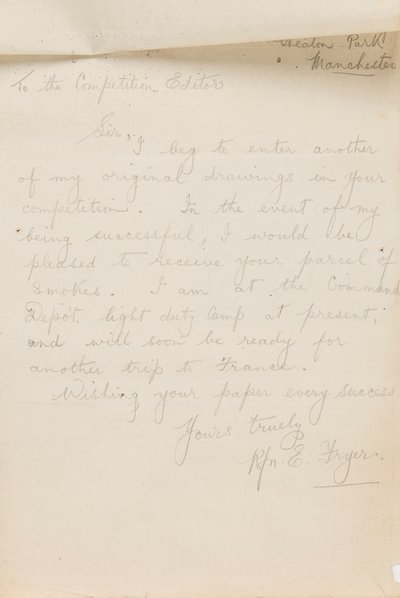 Lettre à un éditeur de concours de journal, 1917 - Edgar Fryer