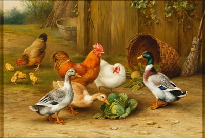 Canards et poules dans une cour - Edgar Hunt