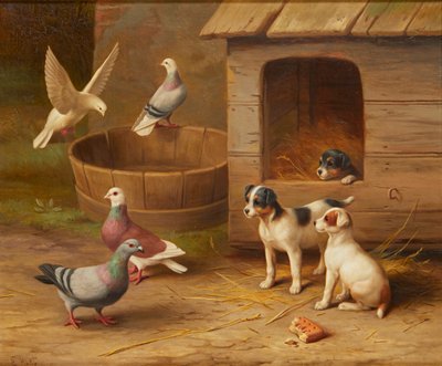 Chiots et pigeons - Edgar Hunt