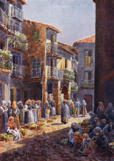 Espagne du Nord : Béjar, un coin de la place du marché - Edgar T. A. Wigram