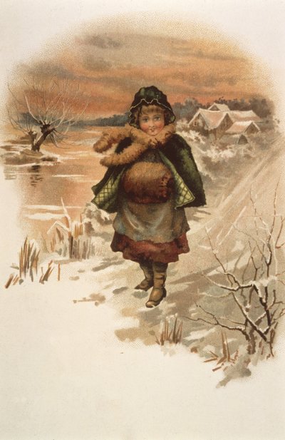 Fille sur une route enneigée, illustration de Where Lilies Live, 1889 - Edith S. Berkeley