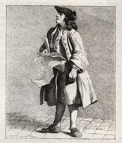 Le crieur des numéros gagnants (Loto) - Petit métier de Paris (Études prises dans le bas Peuple, ou les Cris de Paris) - gravure par Edme Bouchardon (1698-1762) - Edmé Bouchardon