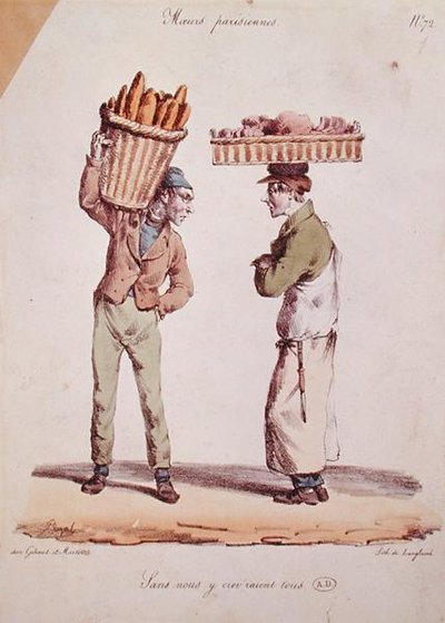 Caricature de deux jeunes commerçants parlant, planche numéro 72 de la série 