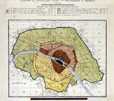 (détail) Atlas du Plan Général de la Ville de Paris, montrant les différentes additions à travers l