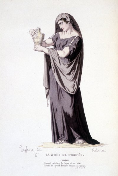 Le personnage de Cornélie dans la pièce de théâtre La mort de Pompée - Théâtre complet : (Recueil de pièces de Corneille) dessin de Geffroy, gravure de Colin - éd. Laplace, Sanchez et Cie, Paris 1884 - Edmond Aime Florentin Geffroy