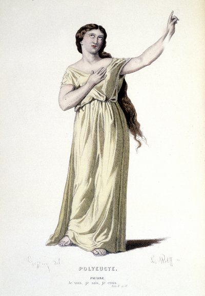 Le personnage de Pauline dans la tragédie Polyeucte martyr - Théâtre complet : (Collection de pièces de Corneille) dessin de Geffroy, gravure de L. Wolff - éd. Laplace, Sanchez et Cie, Paris 1884 - Edmond Aime Florentin Geffroy