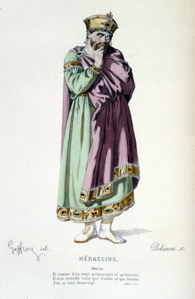 Le personnage de Phocas dans la tragédie Héraclius - Théâtre complet : (Collection de pièces de Corneille) dessin de Geffroy, gravure de Delanoix - éd. Laplace, Sanchez et Cie, Paris 1884 - Edmond Aime Florentin Geffroy