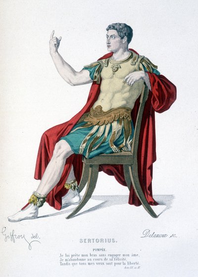 Personnage de Pompée dans la pièce de théâtre Sertorius - Théâtre complet : (Collection de pièces de Corneille) dessin de Geffroy, gravure de Delanoux - éd. Laplace, Sanchez et Cie, Paris 1884 - Edmond Aime Florentin Geffroy