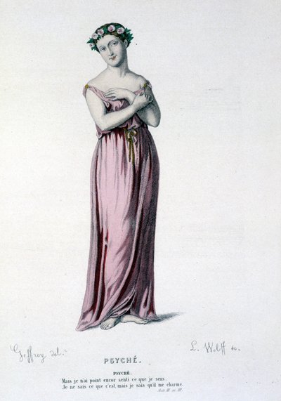 Le personnage de Psyché dans la tragi-comédie et ballet Psyché, Molière et Corneille - Théâtre complet : (Collection de pièces de Corneille) dessin de Geffroy, gravure de L. Wolff - éd. Laplace, Sanchez et Cie, Paris 1884 - Edmond Aime Florentin Geffroy