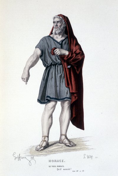 Le personnage du vieil Horace dans la tragédie Horace - Théâtre complet : (Collection de pièces de Corneille) dessin de Geffroy, gravure de L. Wolff - éd. Laplace, Sanchez et Cie, Paris 1884 - Edmond Aime Florentin Geffroy