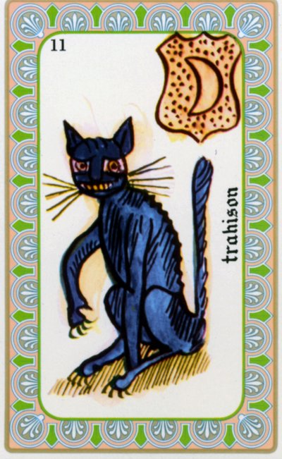 Tarot par magus Belline dessiné par Edmond Billaudot c. 1845 et donné au voyant Belline pour réédition : carte de la trahison : le chat - Edmond Billaudot