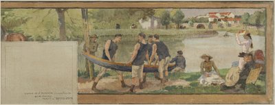 Esquisse pour la mairie de Saint-Maurice : Paysage. Les bords de la Marne (pour la salle des fêtes), entre 1890 et 1892 - Edmond Debon