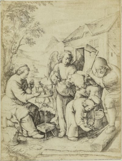 Reproduction photographique de la gravure Les copeaux par Hieronymus Wierix - Edmond Fierlants