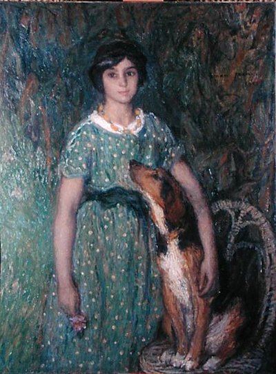 Jeune fille avec un chien - Edmond François Aman Jean