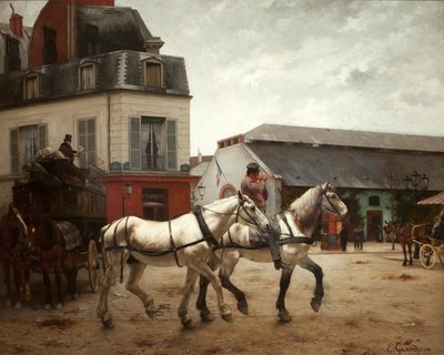 Un arrêt de carrosse sur la place de Passy - Edmond Georges Grandjean