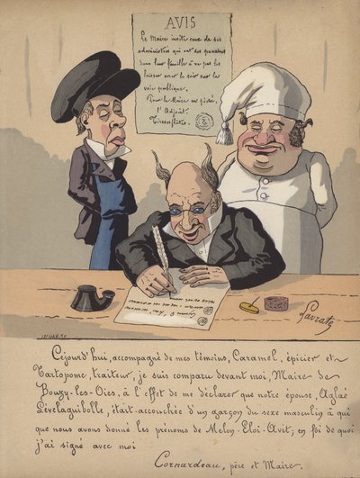 Un maire écrivant un avis (lithographie en couleur) - Edmond Lavrate