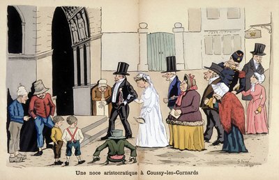 Caricature sur la société française par Lavrate : un mariage aristocratique à Coussy les Cornards. 1880 - Edmond Lavrate