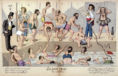 Caricature de la société française par Lavrate : bains publics - Edmond Lavrate