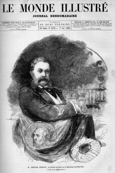 Portrait de Chester Alan Arthur (1830-1886), président des États-Unis. Gravure par Edmond Morin. Un de « Le Monde Illustré » n°1279 du 1er octobre - Edmond Morin