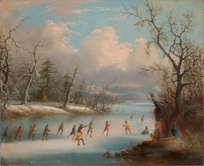 Indiens jouant au lacrosse sur la glace - Edmund C. Coates