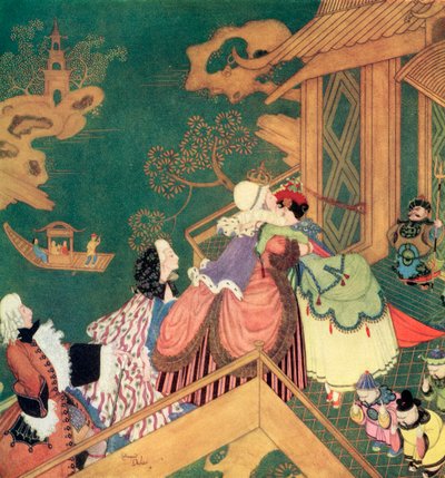 "Laideronnette embrassa et embrassa la bonne Fée Protectrice", illustration du conte de fées français Le Serpent Vert, tiré du Livre de contes de fées d