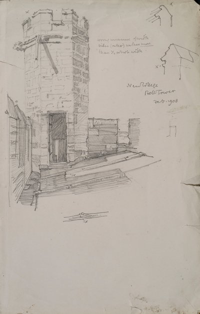 Croquis du clocher de New College (détail) - Edmund Hort New