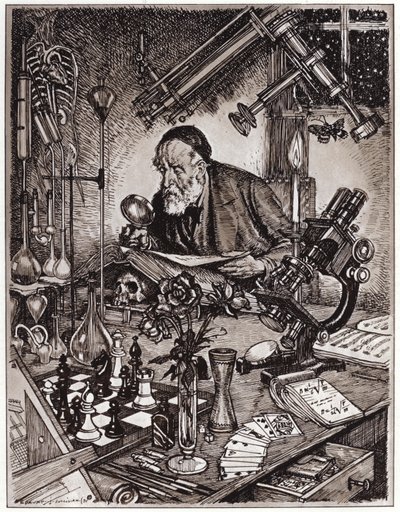 Le scientifique au travail (lithographie) - Edmund Joseph Sullivan