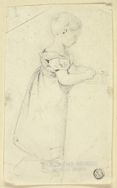 Petite fille debout à son bureau et écrivant - Edmund Thomas Parris