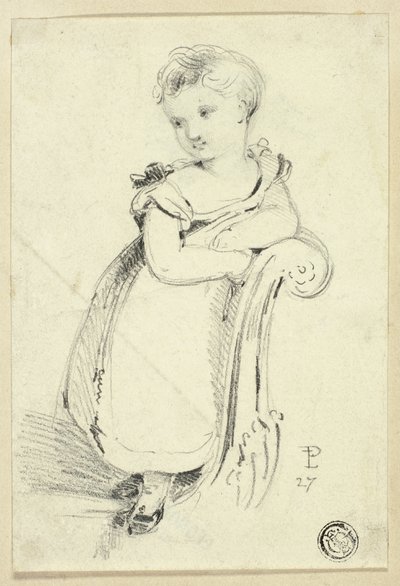 Petite fille debout sur un canapé (recto) ; Fragment : Dos de la tête d