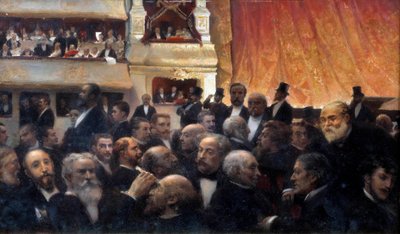 Entracte, une première à la Comédie Française Parmi les spectateurs : dans la baignoire, Henri Rochefort et Léon Gambetta, dans la loge d