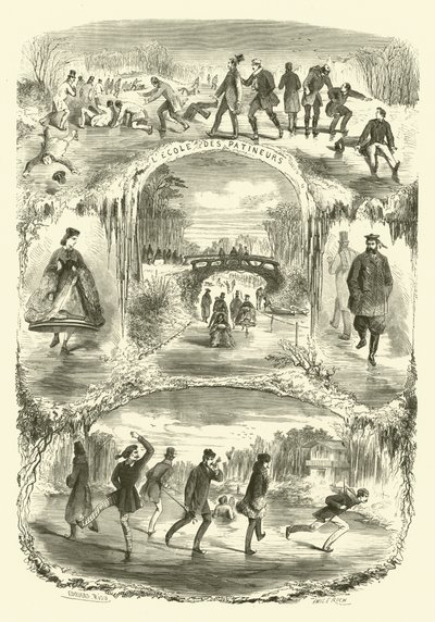 Scènes de la vie parisienne : école de patinage (gravure) - Edouard (after) Riou