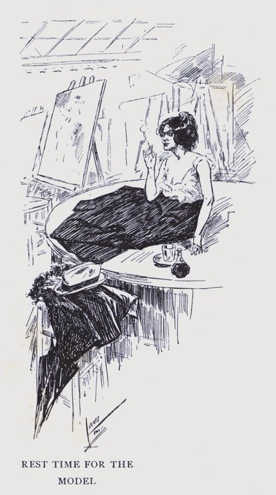 Paris bohème : Temps de repos pour le mannequin (litho) - Edouard Alfred (1875-1954) Cucuel