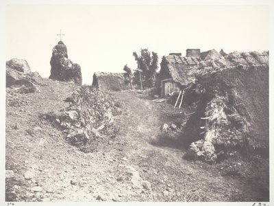 Chaumières en Auvergne, avec un calvaire, 1852, imprimé 1978 - Édouard Baldus
