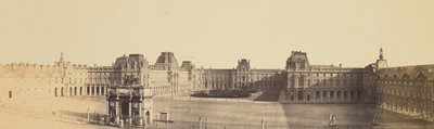 [Vue panoramique du nouveau Louvre, de la cour Napoléon et du Carrousel, depuis les Tuileries]. - Édouard Baldus