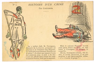 Carte postale, satirique en couleurs : Affaire Dreyfus - Illustration du colonel Henry par Couturier (1869-1935) - Edouard Couturier
