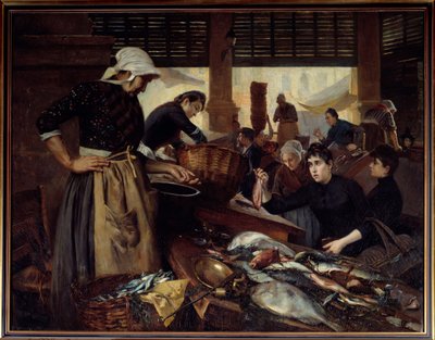Vue de la salle Delacroix. Promenade au marché aux poissons de Marseille. Peinture d