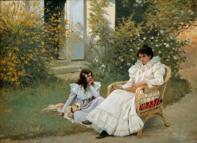 Mère et fille dans un jardin breton - Edouard Debat Ponsan