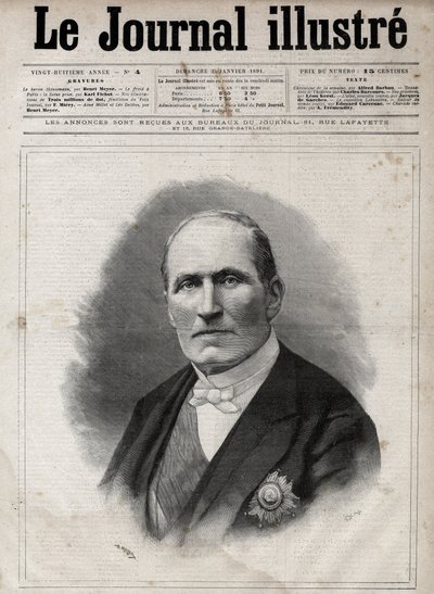 Portrait de Georges Eugène Haussmann dit Baron Haussmann (1809-1891) préfet de la Seine sous le Second Empire - Gravure de Navellier dans « Le journal illustré » de 1891 - Edouard Felicien Eugene Navellier