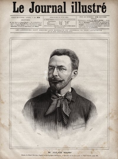 Portrait de Jules Mary (1851-1922), écrivain français - Gravure par Navellier dans « Le Journal Illustré » de 1891 - Edouard Felicien Eugene Navellier