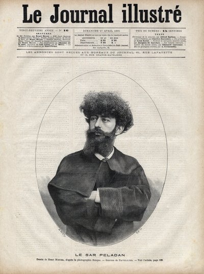 Le Sar Mérodack Joséphin Péladan, pseudonyme de Joséphin Péladan (1858-1918) écrivain et occultiste français - Gravure de Navellier dans « Le Journal Illustré » de 1892 - Edouard Felicien Eugene Navellier