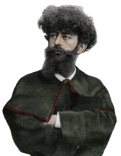 Le Sar Merodack Josephin Peladan, pseudonyme de Josephin Peladan (1858-1918) écrivain et occultiste français - gravure par Navellier dans « Le Journal Illustré » de 1892 - Edouard Felicien Eugene Navellier