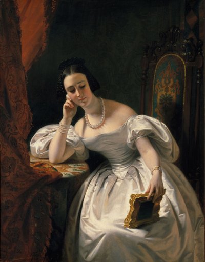 Jeune fille avec un portrait, vers 1840 - Edouard Louis Dubufe