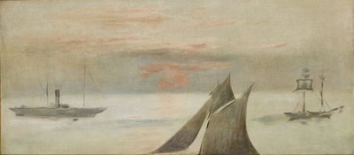 Bateaux en mer, coucher de soleil - Édouard Manet