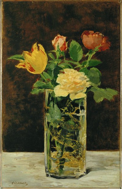 Rose et tulipe (huile sur toile) - Edouard Manet