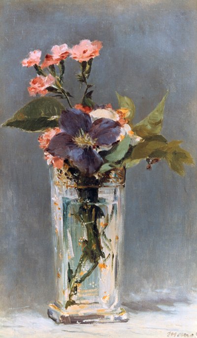 Violettes et clématites dans un vase en cristal - Édouard Manet