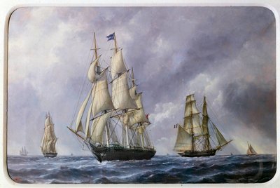 Trois-mâts anglais et brick français en 1881 - Edouard Marie Adam