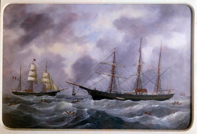 Navires pêchant sur le banc de Terre-Neuve en 1885 - Edouard Marie Adam