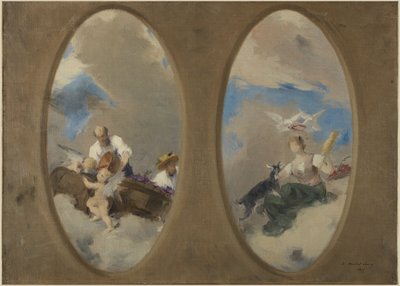 Esquisse pour la mairie de Suresnes : Allégorie du vin - Chevrière aux colombes (plafonds) - Edouard Michel Lancon