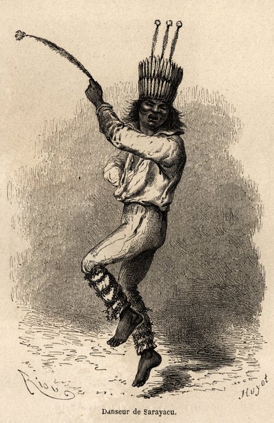 Une danseuse à Sarayacu (Pérou), dessin de Riou, pour illustrer le voyage de Paul Marcoy de l