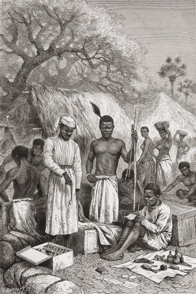 Abdullah Souzi, Jacob Wainright et James Chouma, les trois serviteurs du Dr. David Livingstone, faisant l